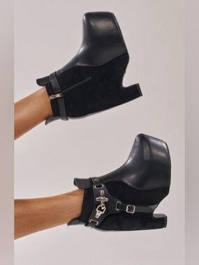 Azalea Wang
Abyss Hardware Strap Detail Platform Block Heel Booties-NWT